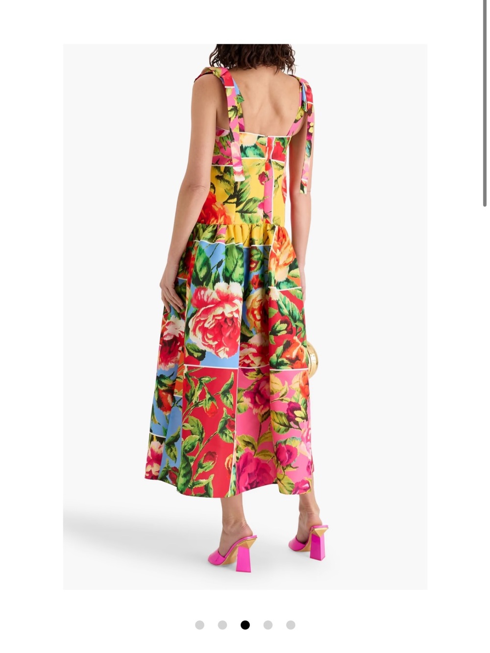 Designer bow-detailed floral- print faille midi dress - Picture 7 of 8